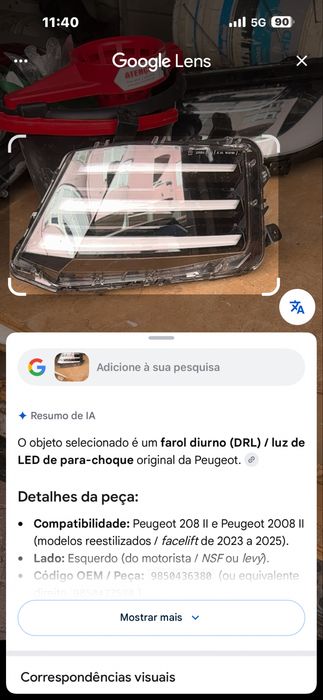 Luz Diurna Esquerda Peugeot 208 II Versão: 2019+
