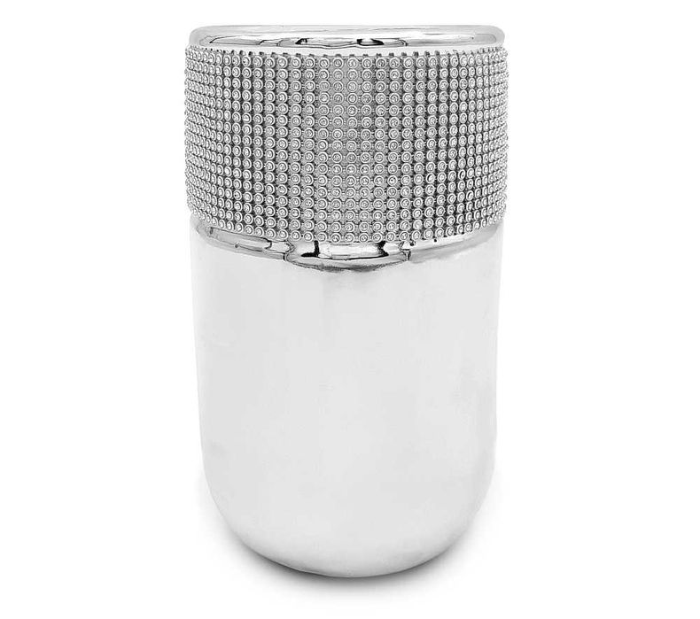 Srebrny wazon ceramiczny z kryształkami flakon na kwiaty glamour