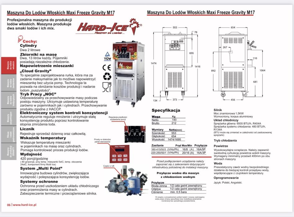 Maszyna do lodów włoskich. Chłodzona wodą.