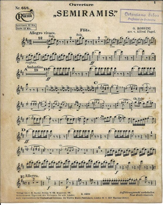 Semiramis (Rossini) - Abertura - Partitura Antiga Completa para Orquestra – 94 páginas
