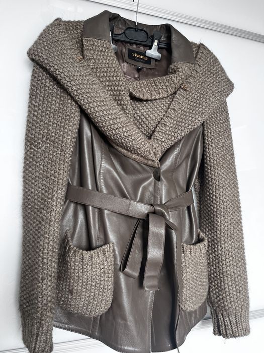 Sportowa kurtka skora i dzianina z paskiem S fango