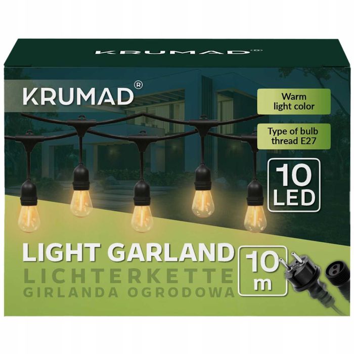 girlanda ogrodowa led świetlna lampki ogrodowe 10m x e27 żarówka 1w