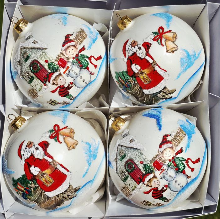 Bombki choinkowe szklane duże bańki 12 cm, decoupage jak malowane