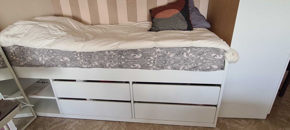 SLÄKT
Estrut cama c/arrum+estrad ripas, branco, 90x200 cm