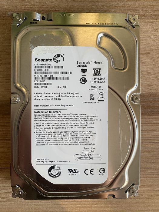 Dysk HDD Seagate Barracuda Green 2TB 3.5" SATA III