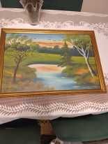 Stary obraz - pejzaż leśny, sygnowany