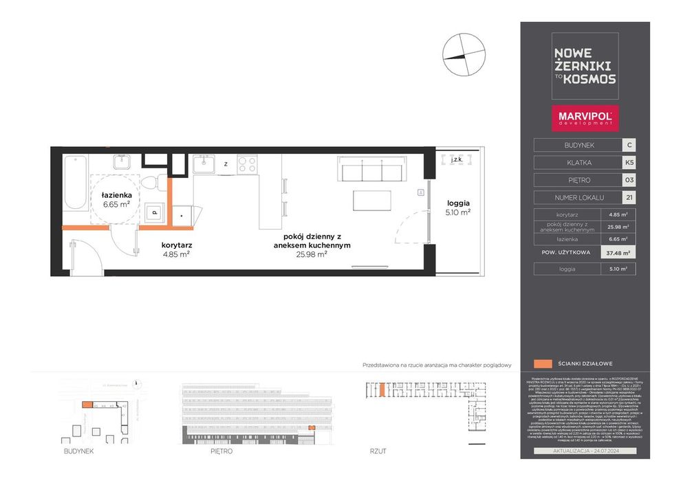 1-pokojowe mieszkanie 37m2 + loggia
