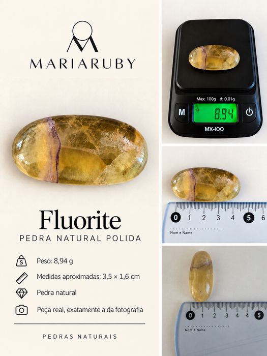 Fluorite Natural Polida Amarela e Roxa – 8,94 g – Pedra Mineral