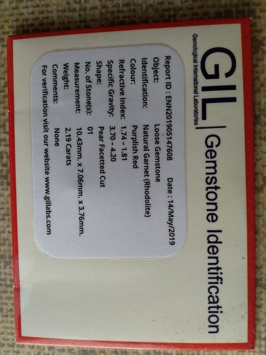 Granat rodolit - Malawi - na złoty pierścionek  -  Certyfikat GIL