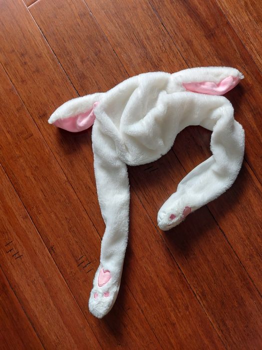 Czapka królik z ruchomymi uszami kawaii biały pudrowy róż