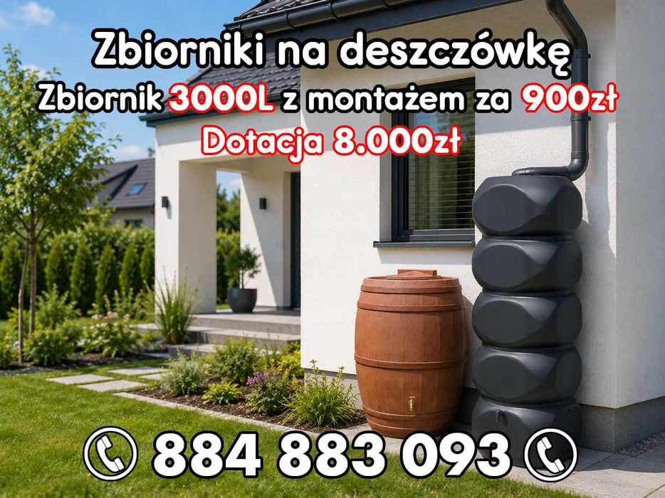 Zbiorniki na Deszczówkę 3000L  | Montaż | Dofinansowanie | Mikroretencja | Pompa | Koszt po dotacji 900zł