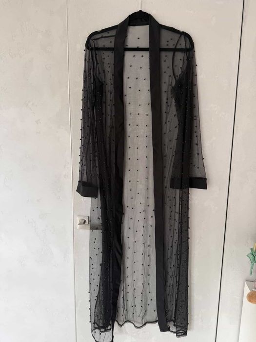 Пляжна мереживна накидка/туніка/пареро зі чорними перлинами.розмір xs-