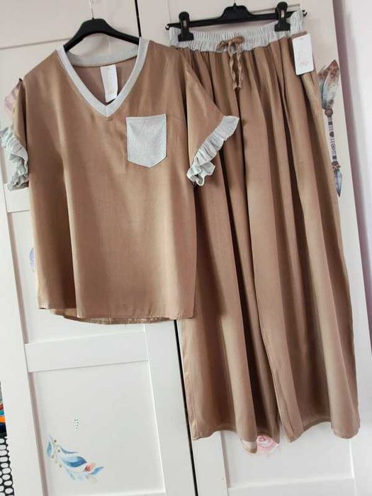 Komplet oversize wide srebrny wiskoza XL XXL