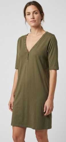 Vestido Curto De Malha Verde Militar Gola Henley