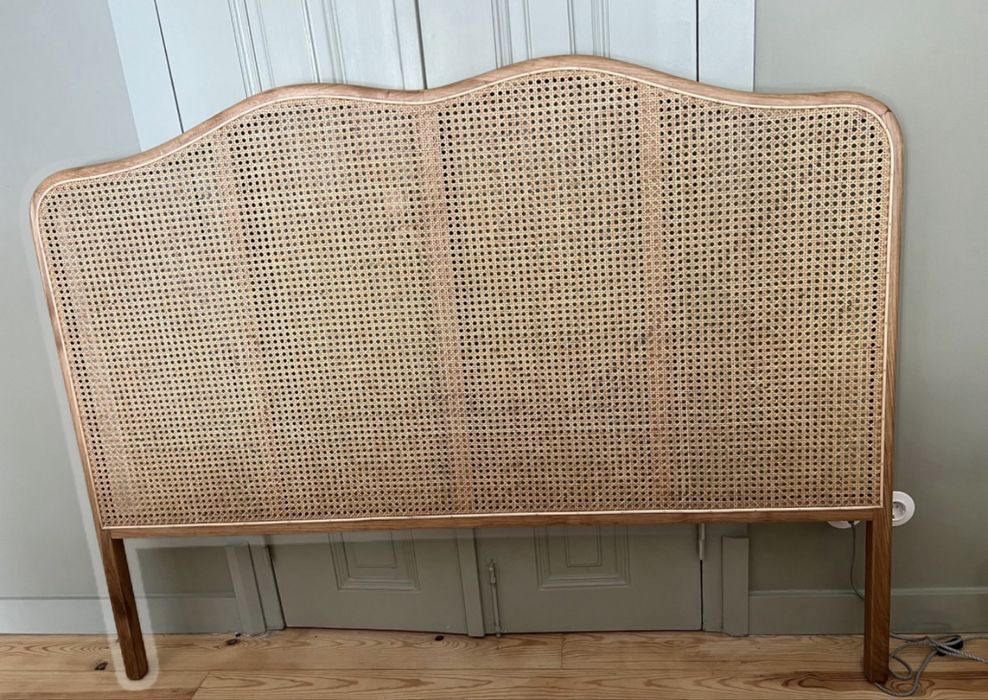 Cabeceira cama 160/170 em madeira + palhinha (rattan) 167x126 cm