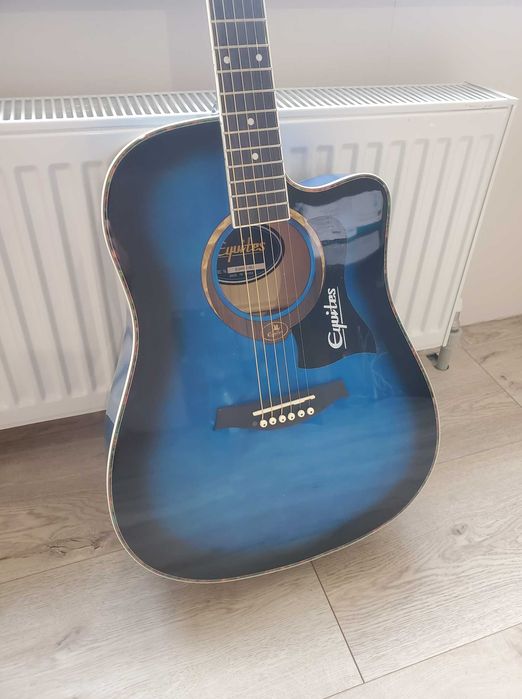 синяя дредноут акустическая гитара гриф ровный с регулировкой