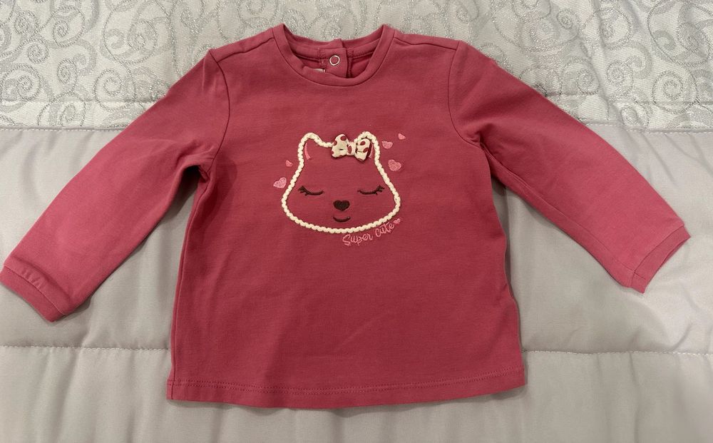 Pink "Bow Cat" Chicco Sweater 9M, Like New