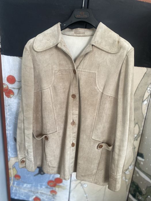 Casaco  em pele bege com bolsos - anos 50 - Vintage