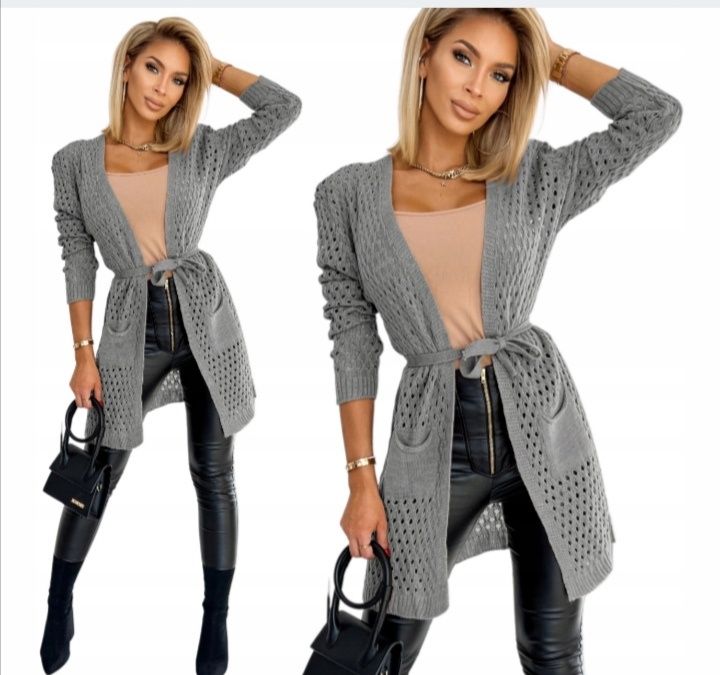 Kardigan długi ażurowy L XL