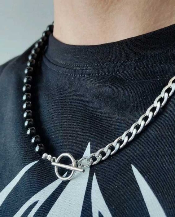 Męski naszyjnik Unisex Onyks Stal nierdzewna chirurgiczna