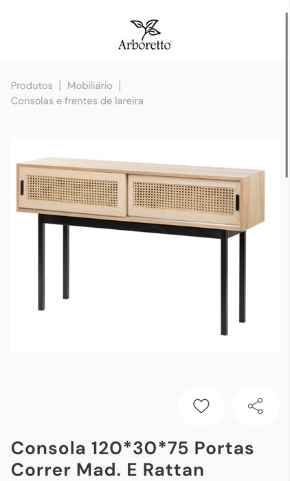 Móvel Consola Arboretto em Madeira e Aço com Portas de Rattan