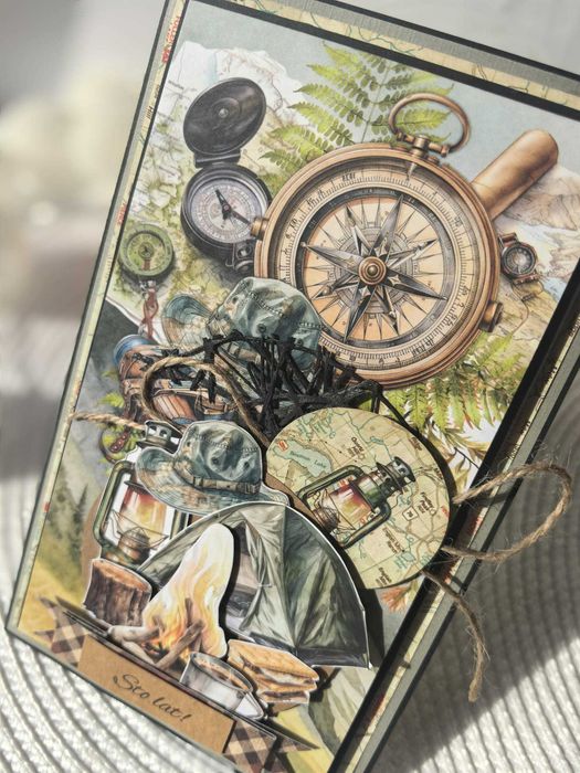 Ręcznie robiona kartka survival podróże camping personalizacja