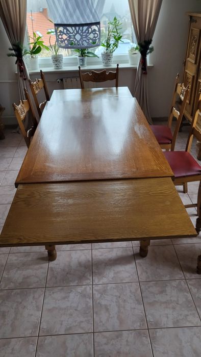 Stół dębowy antyk rozkladany z krzesłami