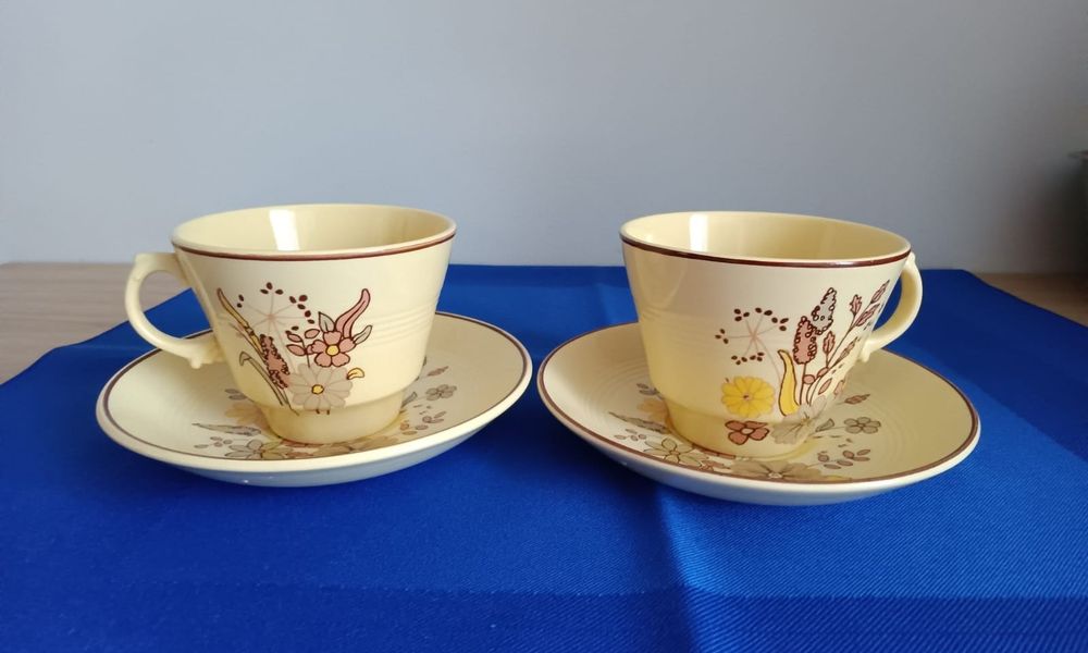 Dwie filiżanki ze spodkami Jasmine England woods ware kremowe ecru #