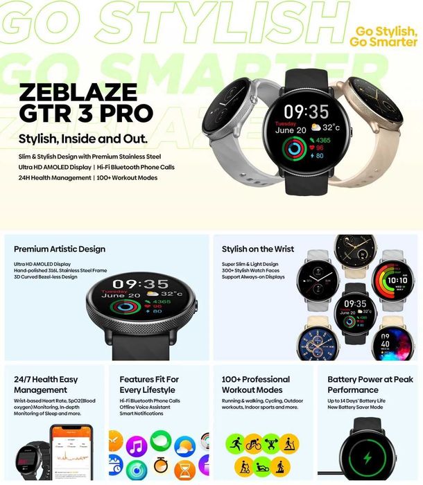 Smartwatch Zeblaze GTR 3 Pro Czarny Damski Męski Amoled Menu PL