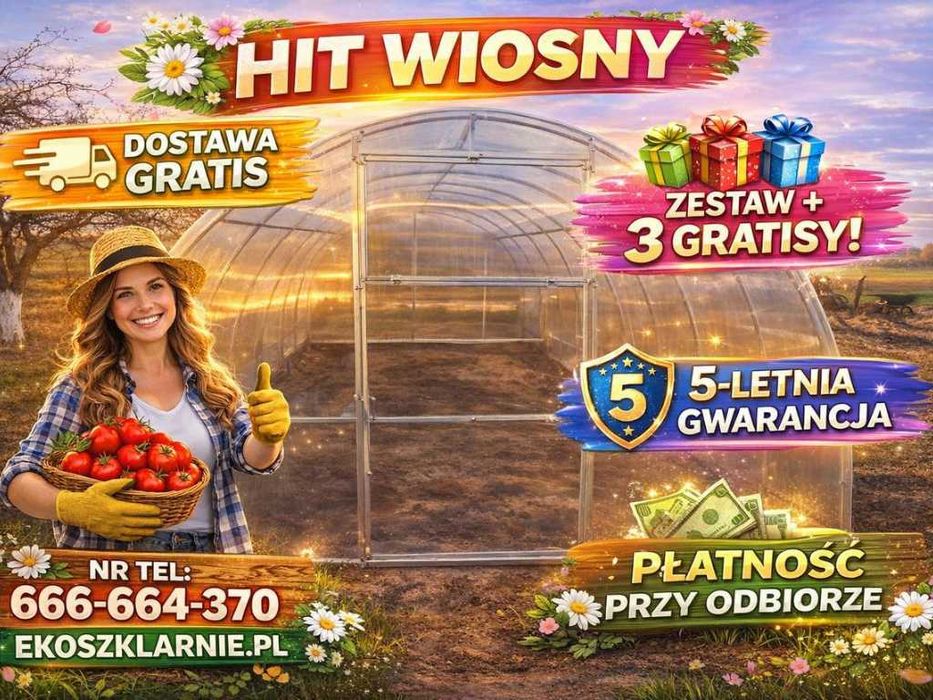 Szklarnia ogrodowa,tunel z poliwęglanu 4/6mm,3; 2,4; 3,5x4 6, 8 10 12m