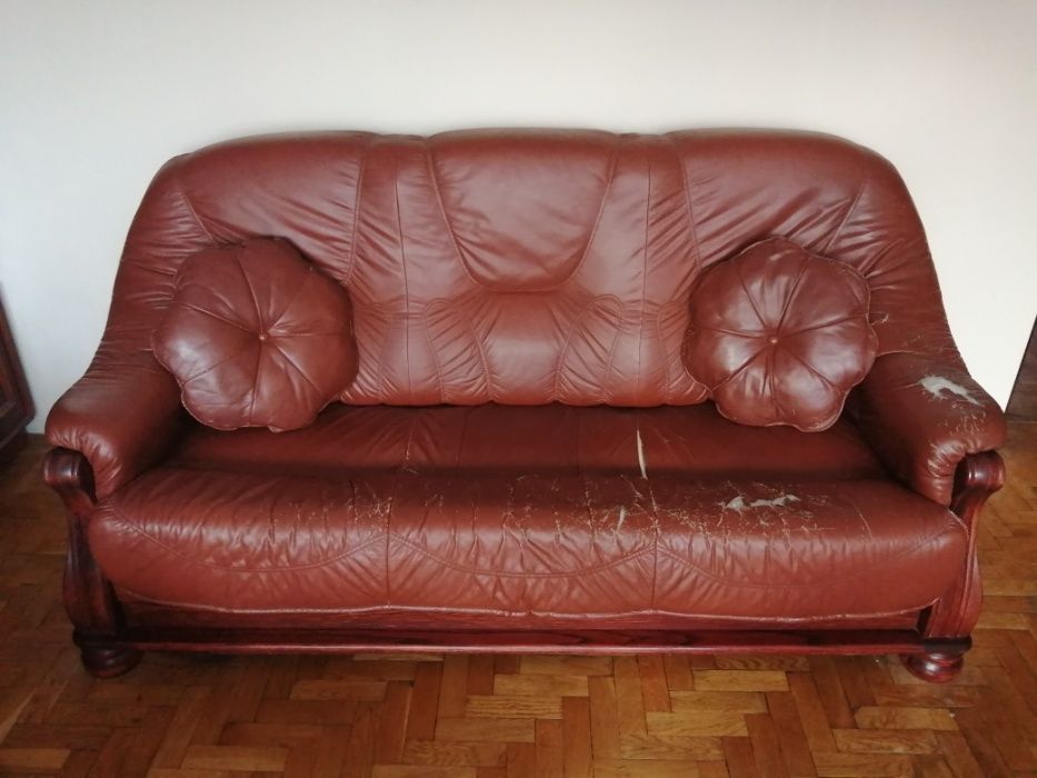 Skórzany zestaw wypoczynkowy sofa + 2 fotele