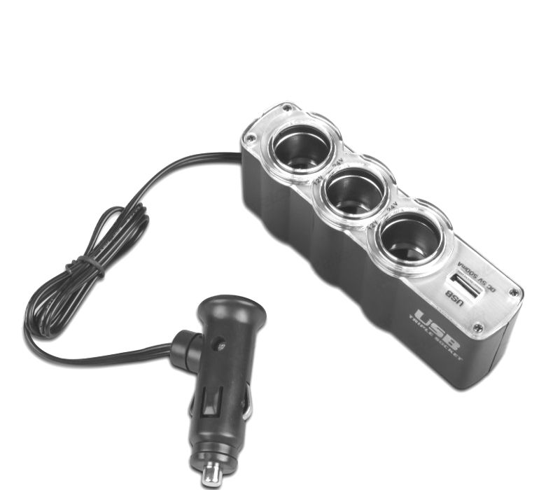ADAPTADOR DE ISQUEIRO DE CARRO 12V COM 3 ENTRADAS + USB