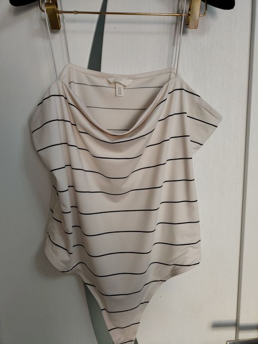 Body na ramiączkach kremowe ecru w czarne paski xl 2 xlh&m