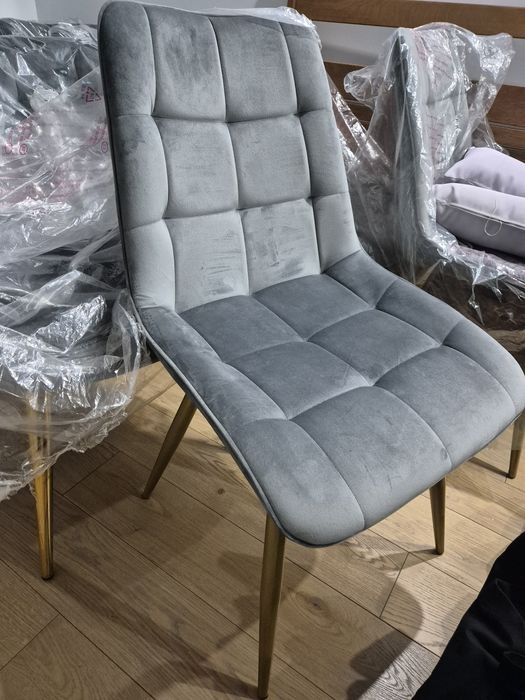 15 szt. Krzeseł do jadalni salonu Fotele szare, złote nogi