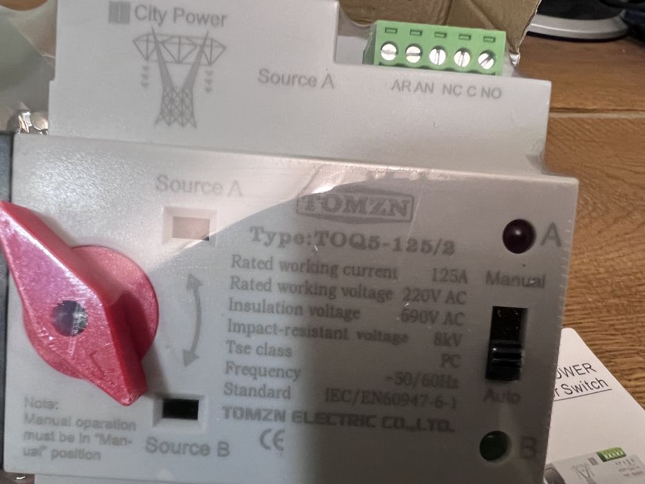 Автомат введення резерву АВР Tomzn TOQ52 2P 125A 220V однофазний