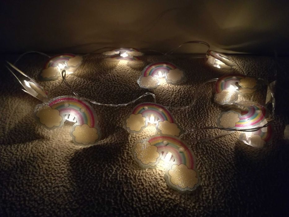 Lampki chmurki, tęcza, dziecięce, łańcuch, girlanda