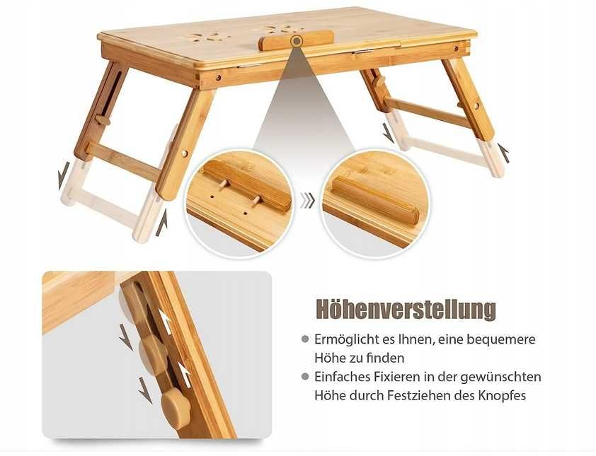 Stolik pod laptop BAMBUSOWY z szufladką