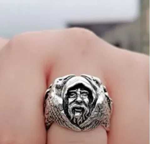 Anel Odin com Lobos e Corvos Mitologia Viking Escadinávia NOVO