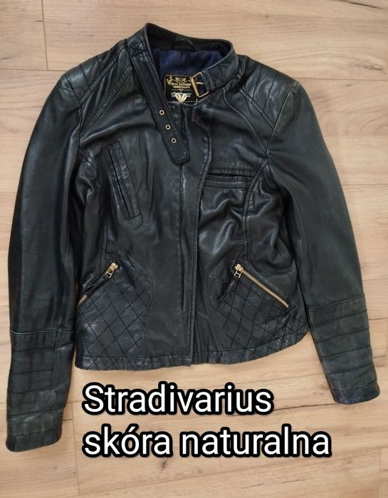 Stradivarius real leather kurtka ramoneska skórzana