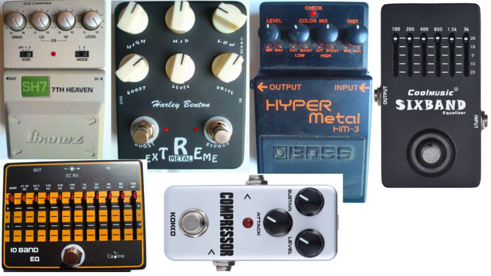 Pedais de distorção e outros para guitarra/baixo