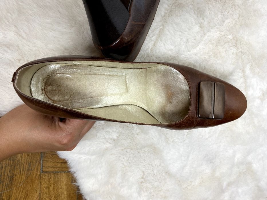 Czółenka Ryłko 37 brązowe skórzane naturalna skóra na obcasie