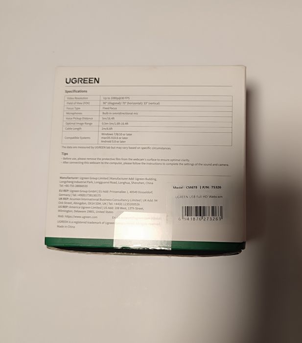 Вебкамера UGREEN CM678 FullHD USB