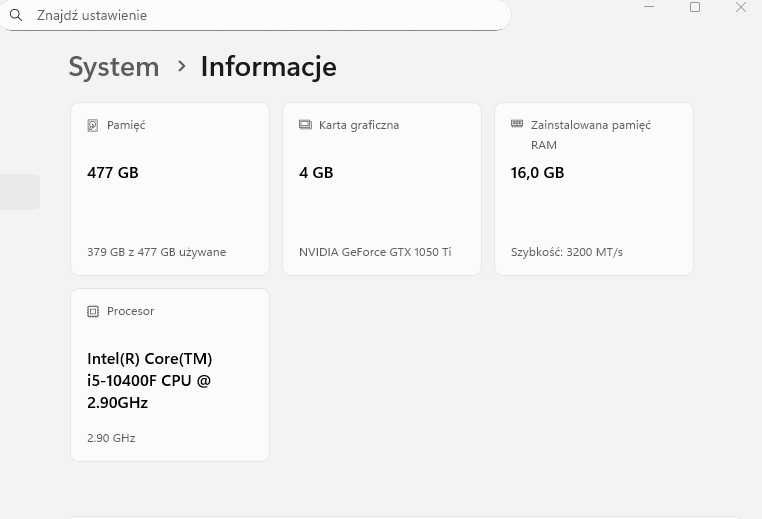 Komputer do pracy i gier /i5-10400F/GTX 1050Ti/16GB RAM