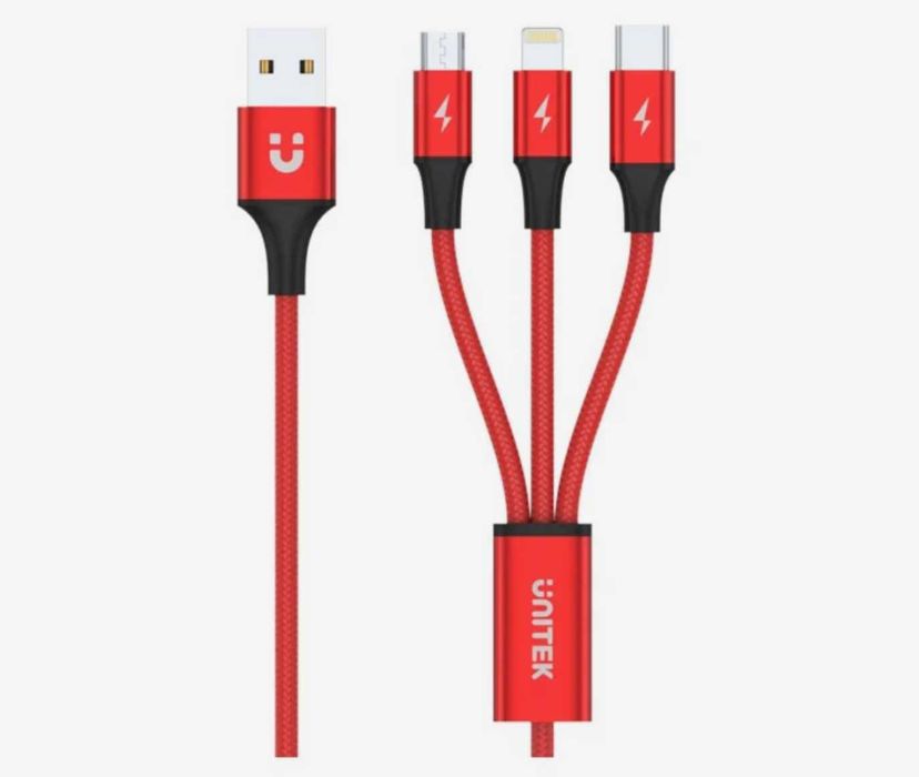 Kabel USB Unitek 3w1 Lightning, micro USB, USB-C 1,2m Nowy