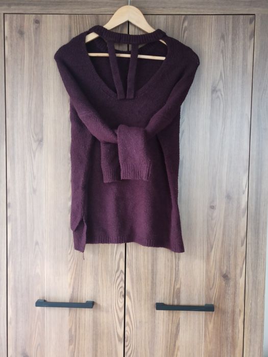 Sweter Primark odkryte plecy śliwkowy XS