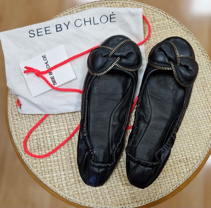 Wizytowe baleriny marki See By Chloé 40 buty jak nowe całe z naturalnej skóry czarnej