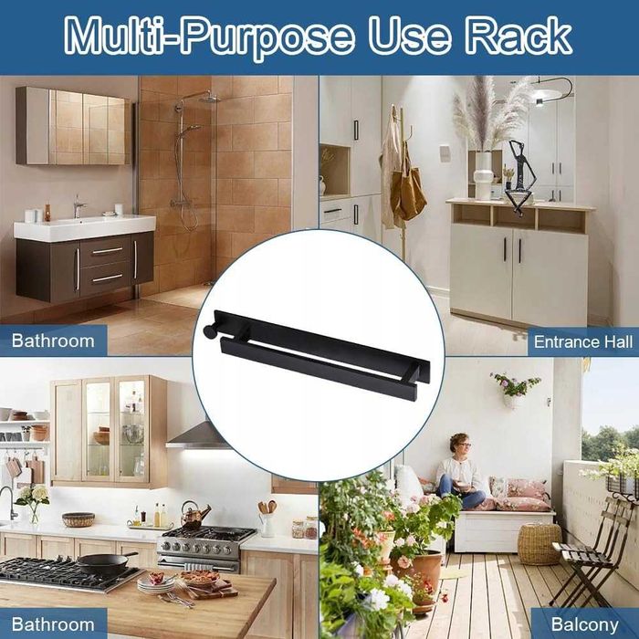 Wieszak na ręczniki SAMOPRZYLEPNY z dwoma haczykami CZARNY MAT LOFT