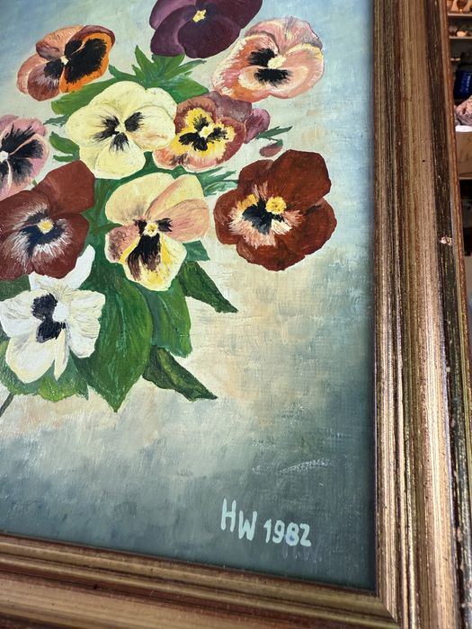 Obraz obrazek kwiaty bratki kolorowy HW 1982 retro vintage 338