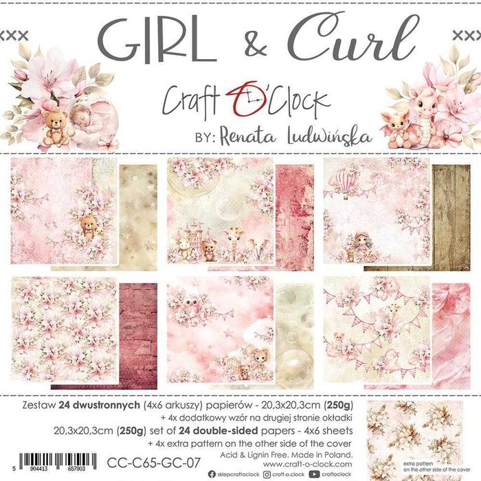 Zestaw papierów do scrapbookingu Craft o'Clock- Girl and Curl -20x20cm