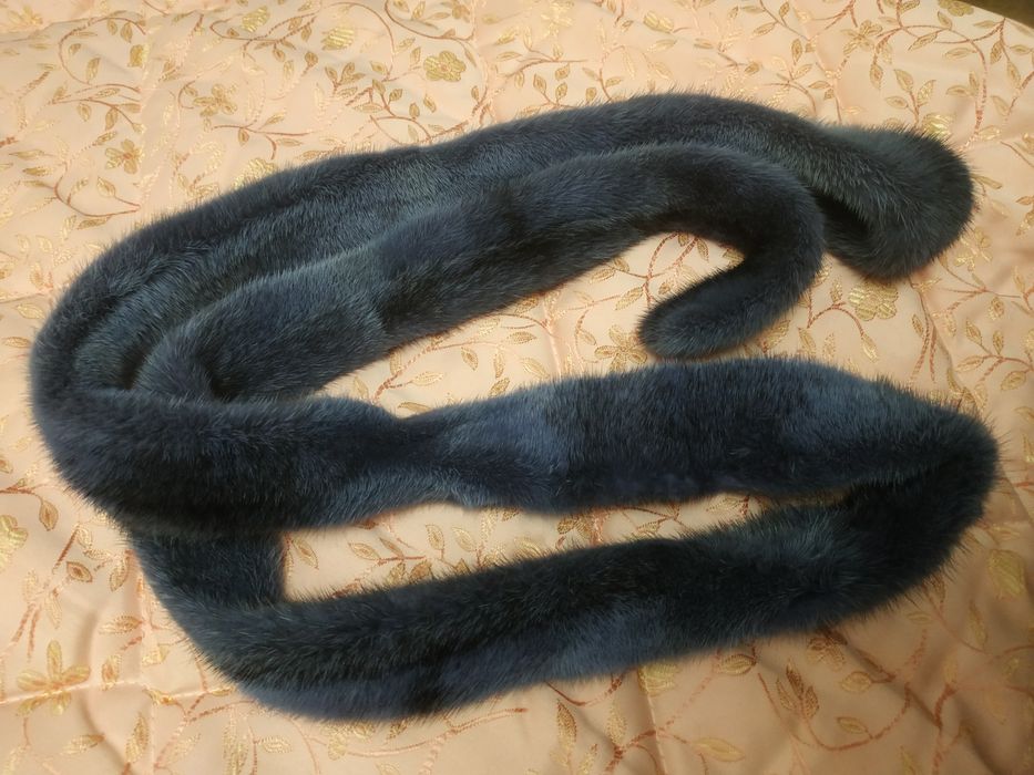 Пояс норковый новый тёмно-синий